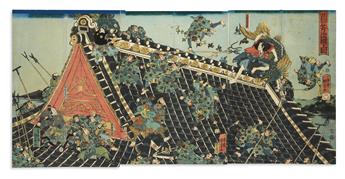 (JAPAN.) Group of 8 large Ukiyo-e color-woodblock triptychs.
